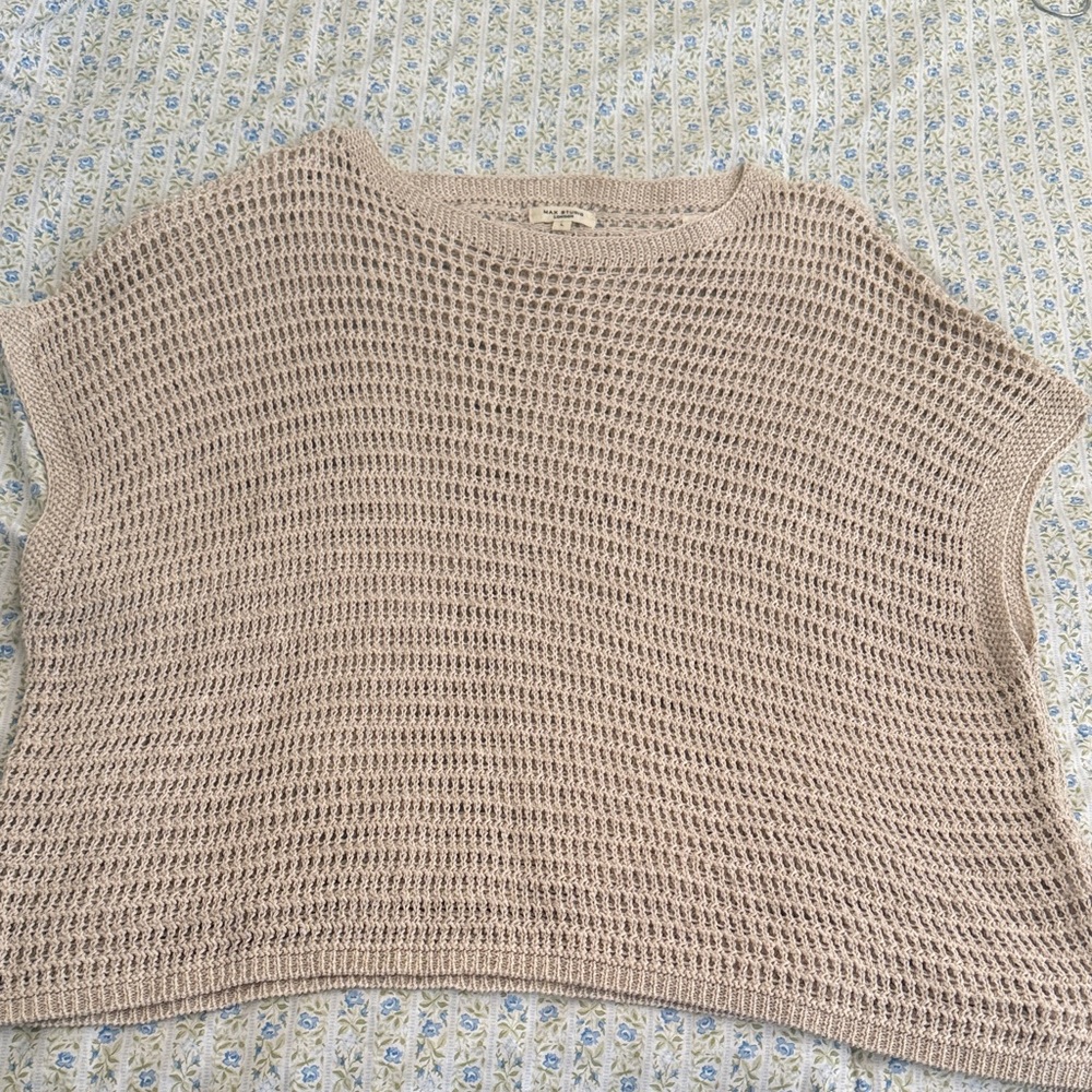 Light Taupe Open-Knit Sleeveless Sweater